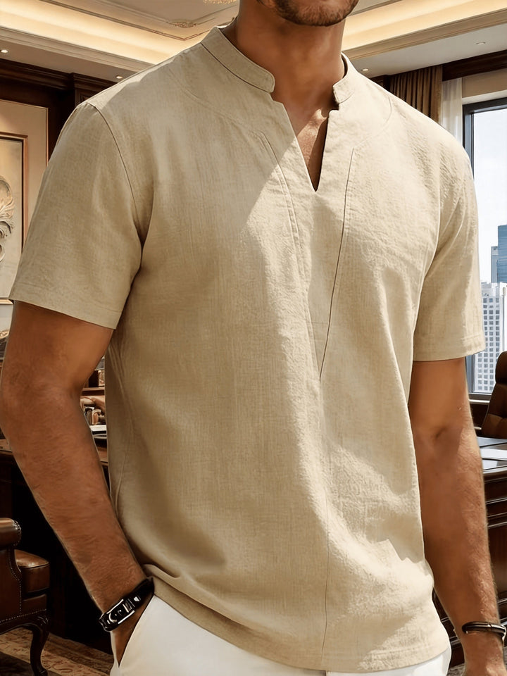 Grexric | Herren Leinenhemd mit Mao-Kragen und lockerer Passform