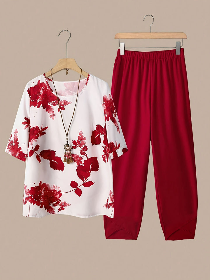Fynley | Bedrucktes Zweiteiliges Set mit Bluse und Bequemer Hose