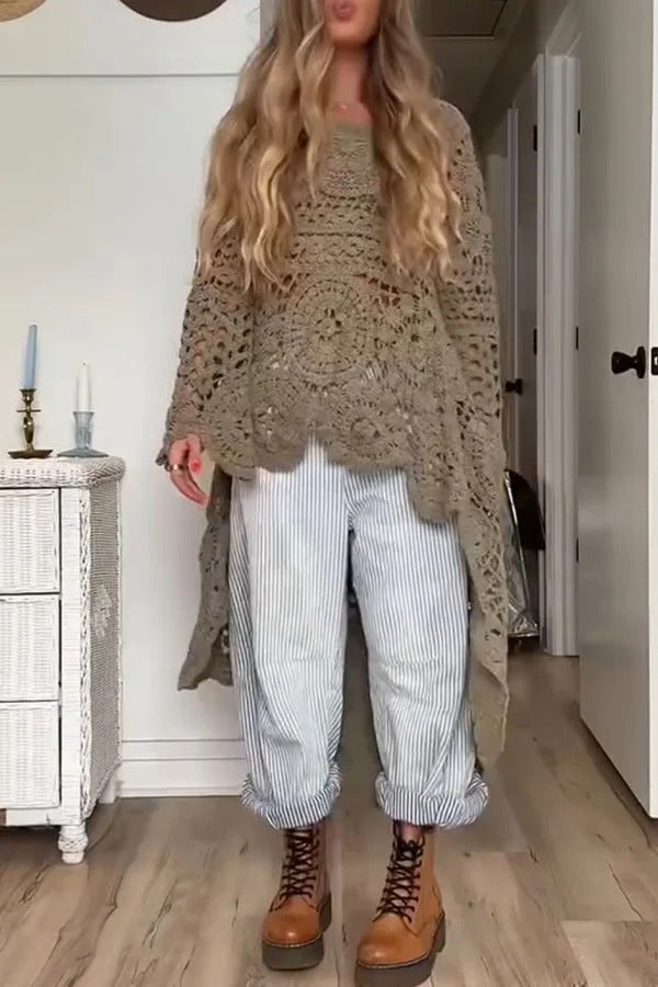 April | Lange Boho-Häkelbluse