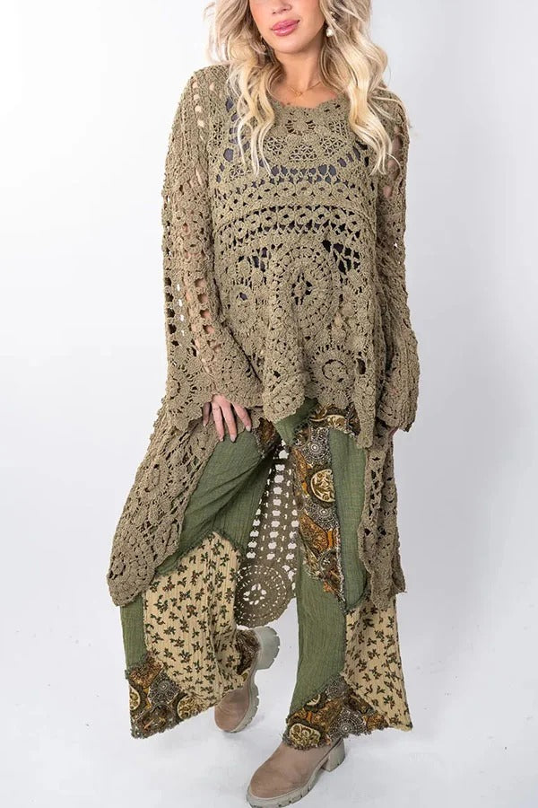 April | Lange Boho-Häkelbluse