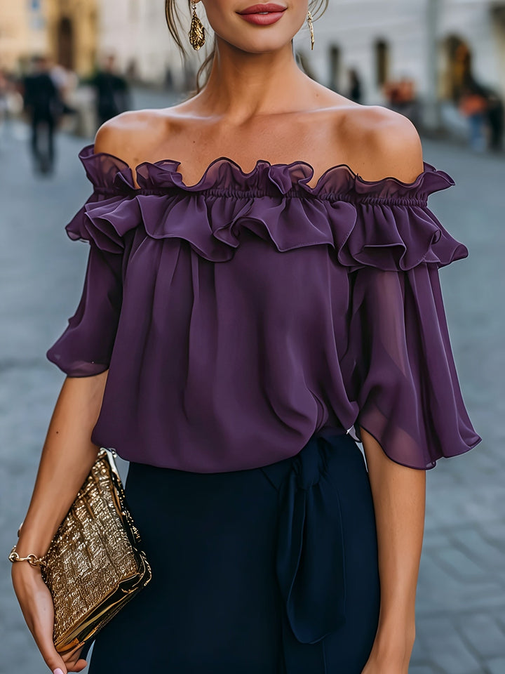 Bruvelle | Elegante Bluse mit schulterfreien Ärmeln und kurzen Ärmeln