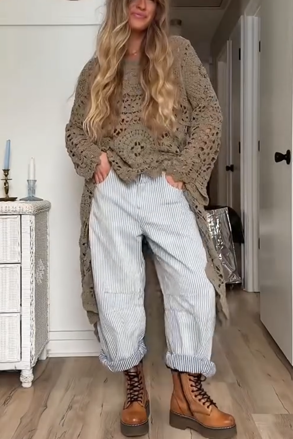 April | Lange Boho-Häkelbluse