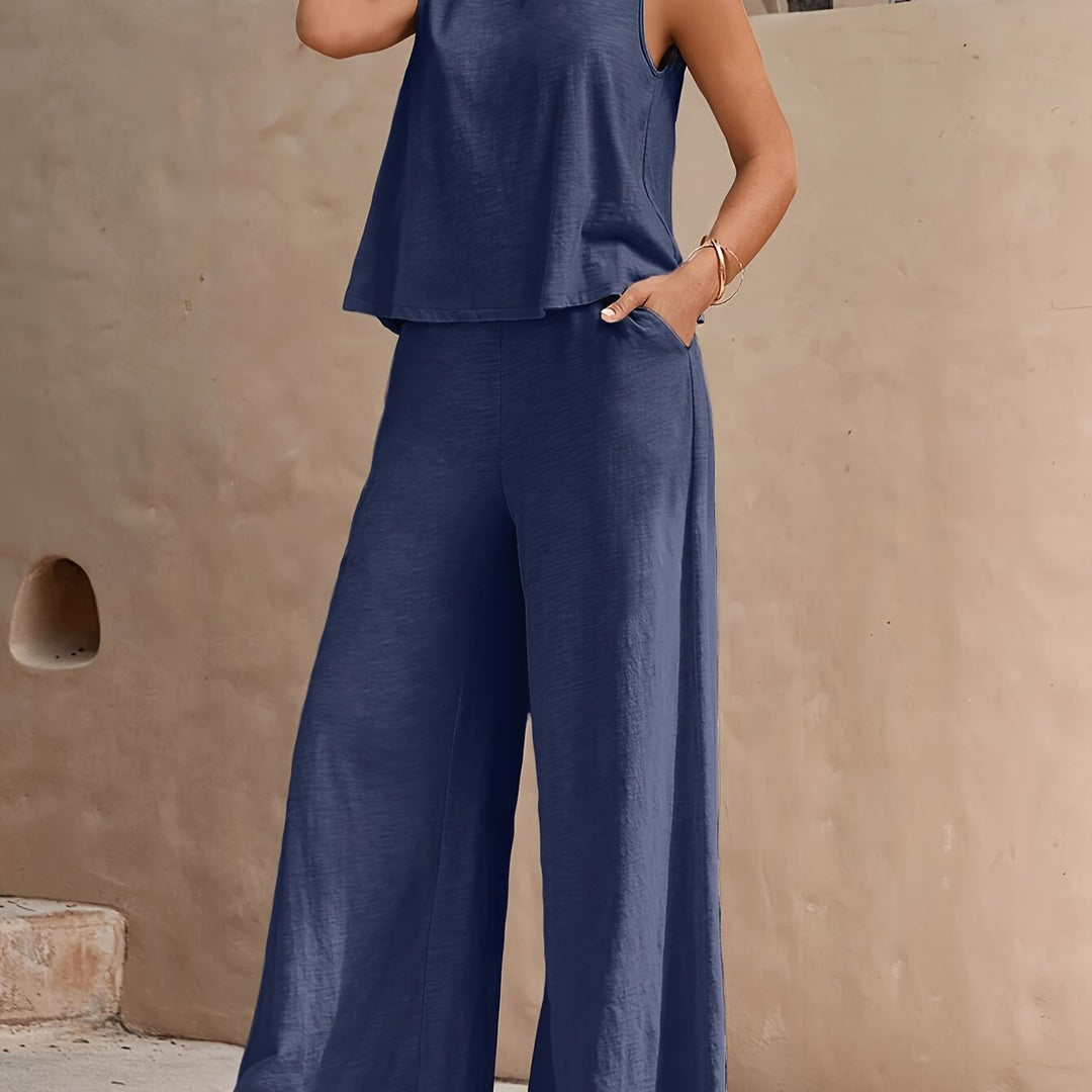 Evania | Elegantes ärmelloses Set mit weitem Bein