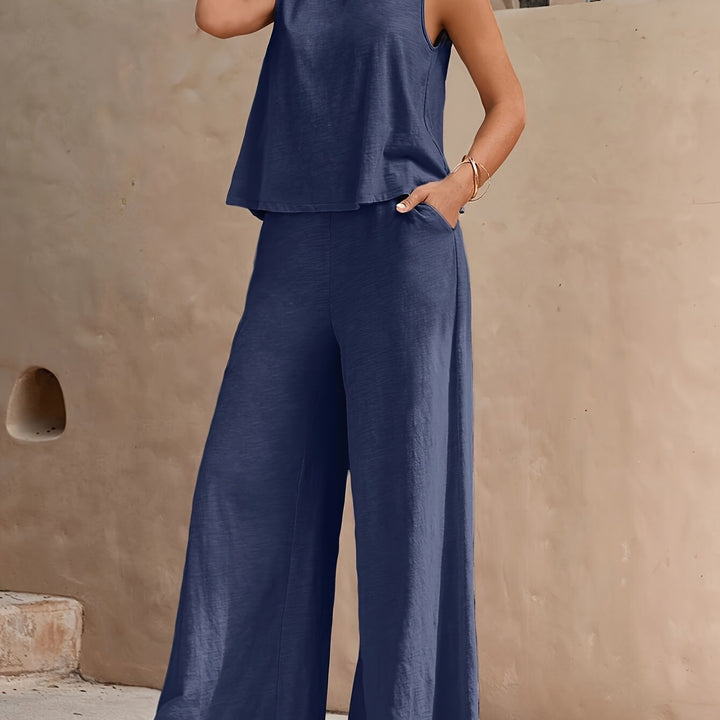 Evania | Elegantes ärmelloses Set mit weitem Bein