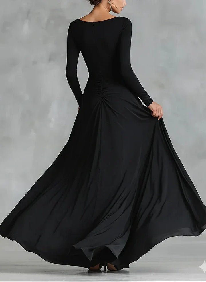 Kaitlyn | Langärmliges, gerafftes Maxikleid
