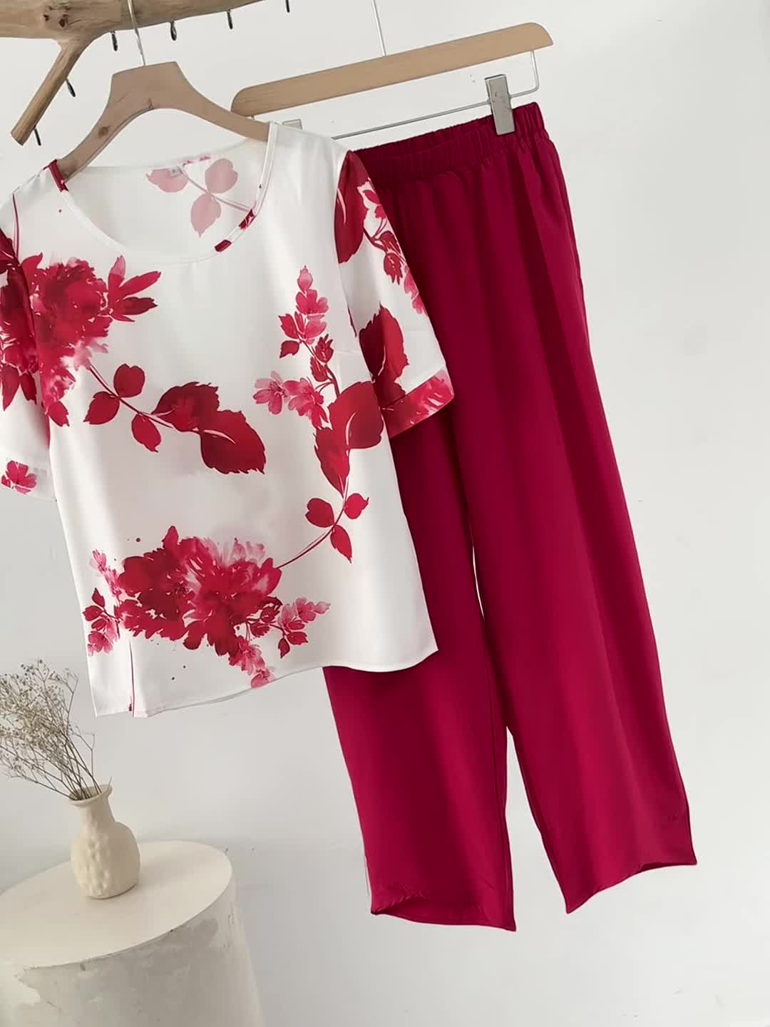 Fynley | Bedrucktes Zweiteiliges Set mit Bluse und Bequemer Hose