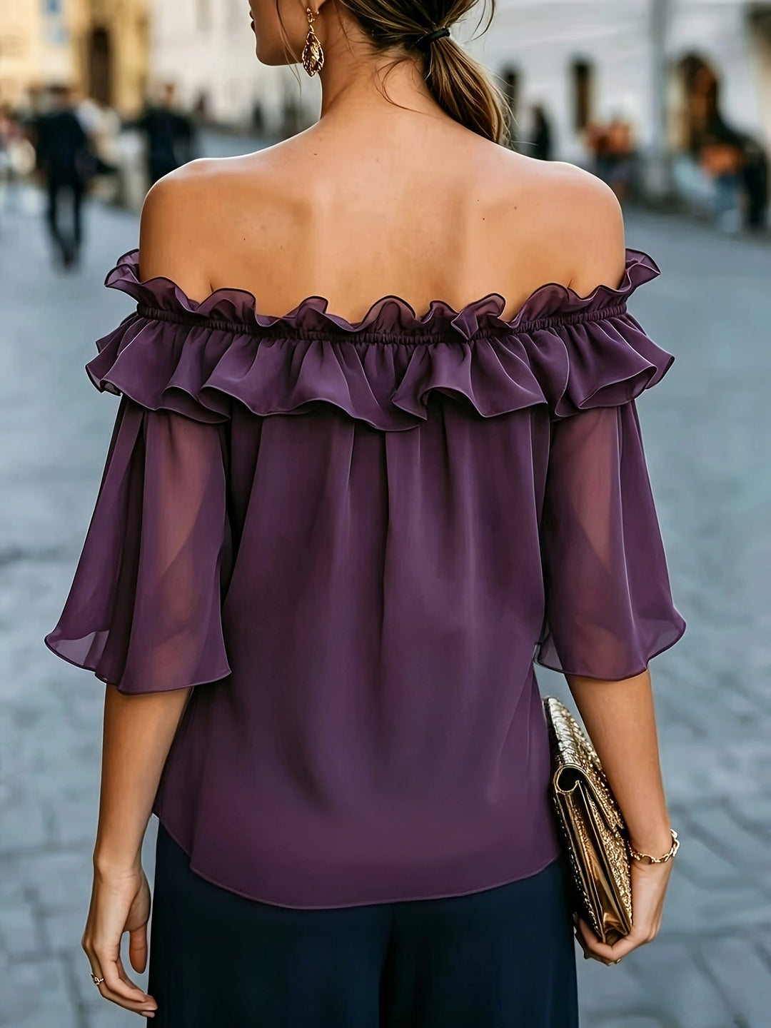Bruvelle | Elegante Bluse mit schulterfreien Ärmeln und kurzen Ärmeln