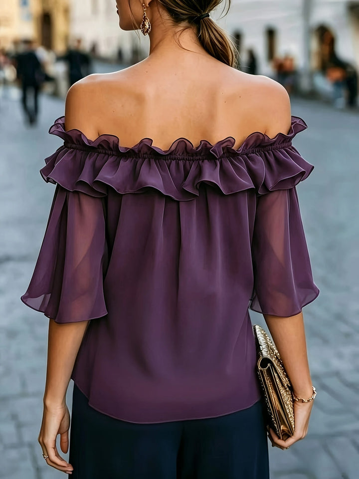 Bruvelle | Elegante Bluse mit schulterfreien Ärmeln und kurzen Ärmeln