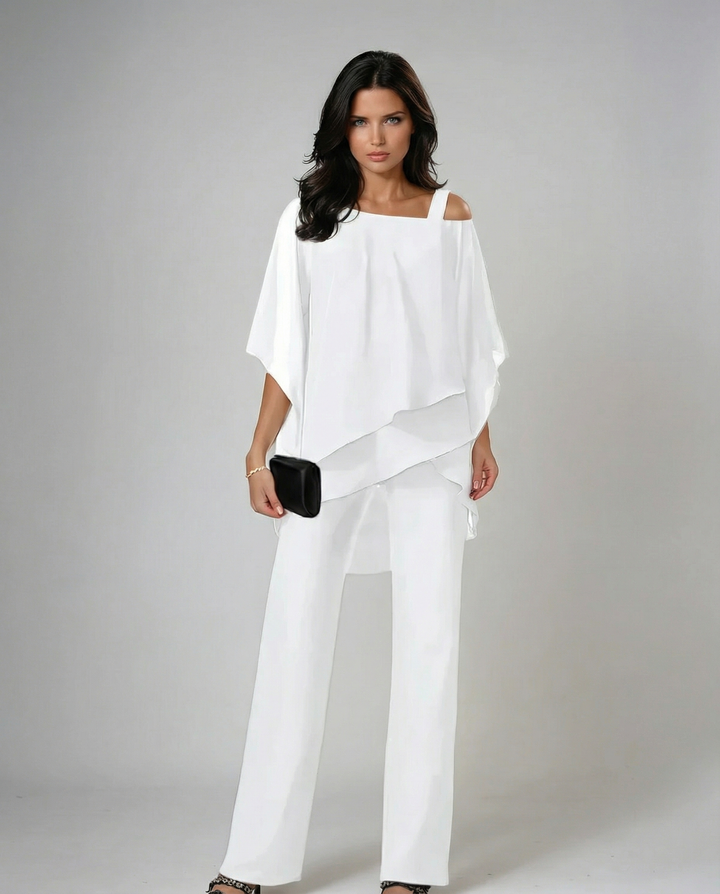 Orosette | Modernes Set mit asymmetrischem Oberteil und weitem Hosen