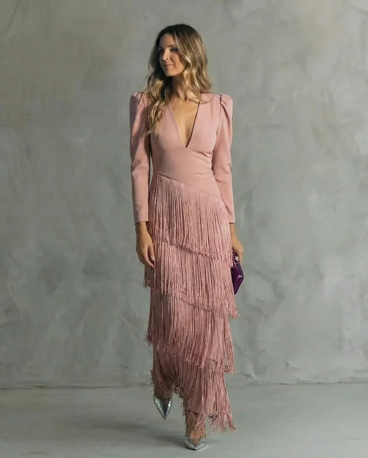 Sienna | Glamouröses Fransen-Ärmel Cocktailkleid