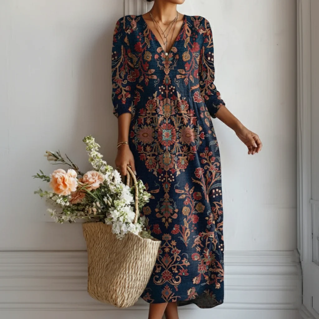 Voreya | Langes Ethno-Kleid mit fließendem und elegantem Design