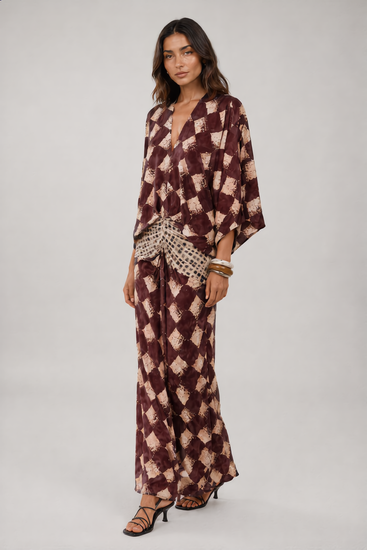 Bethany | Langes Kleid mit Mosaikdruck und Kimonoärmeln