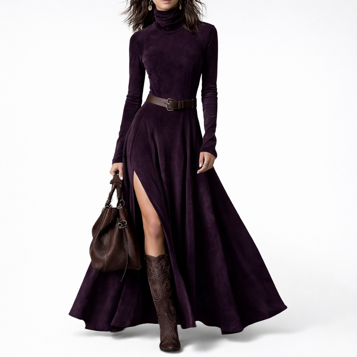 Aurevia |Maxikleid mit hohem Kragen und Gürtel