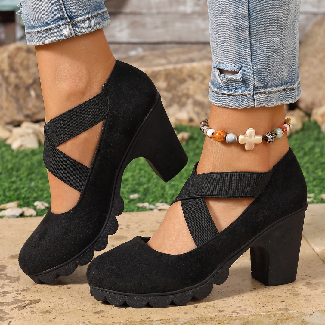 Jamie | Breite Absatzschuhe mit gekreuzten Riemen