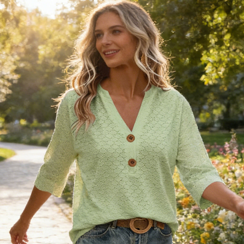 Javelle | Bluse mit V-Ausschnitt und Knöpfen für Frauen